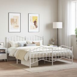 Berkfield Home Metal Bed Frame with Headboard & Footboard White 183x213 cm - thumbnail 1