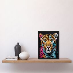 Artery8 Leopard Lounge By Fiona Bryant Cat Head Pop Art Pink Blue Modern Artwork Framed Wall Art Print A4 in Black - thumbnail 4