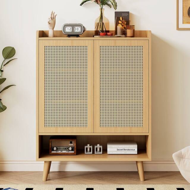 Matteo Natural Rattan 5-Tier Shoe & Storage Cabinet - Light Oak - image 1