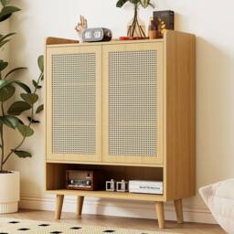 Matteo Natural Rattan 5-Tier Shoe & Storage Cabinet - Light Oak - thumbnail 6