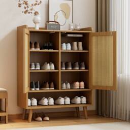 Matteo Natural Rattan 5-Tier Shoe & Storage Cabinet - Light Oak - thumbnail 5