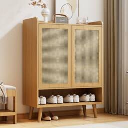 Matteo Natural Rattan 5-Tier Shoe & Storage Cabinet - Light Oak - thumbnail 3