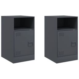 Berkfield Home Bedside Cabinets 2pcs Anthracite 34.5x39x62 cm Steel in Black - thumbnail 2