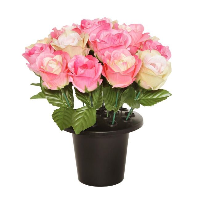 Sincere Floral Artificial Flower Memorial Graveside Rose Bowl in Pink