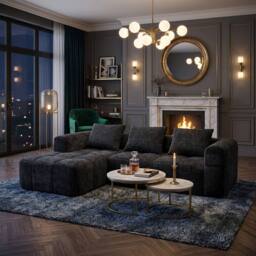 FENCHILIN Modular Sectional L‑Shaped Sofa Couch Chenille with Side Pockets in Black