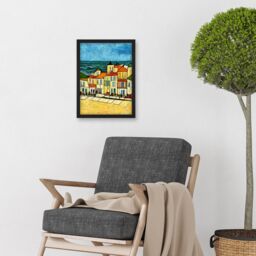 Artery8 Spain Costa Brava Seaside Van Gogh Style Modern Artwork Framed Wall Art Print A4 in Black - thumbnail 2