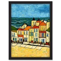Artery8 Spain Costa Brava Seaside Van Gogh Style Modern Artwork Framed Wall Art Print A4 in Black - thumbnail 1