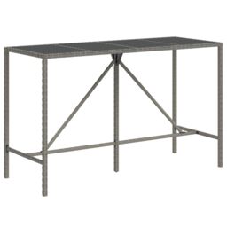 Berkfield Home Bar Table with Glass Top Grey 180x70x110 cm Poly Rattan - Size: 180 x 70 x 110 cm - thumbnail 2