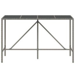 Berkfield Home Bar Table with Glass Top Grey 180x70x110 cm Poly Rattan - Size: 180 x 70 x 110 cm - thumbnail 3