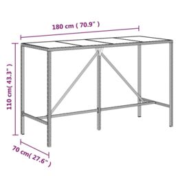 Berkfield Home Bar Table with Glass Top Grey 180x70x110 cm Poly Rattan - Size: 180 x 70 x 110 cm - thumbnail 6