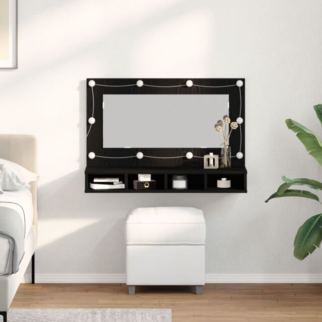 Berkfield Home LED Mirror Cabinet in Black Oak - 90x31.5x62 cm - image 1