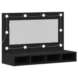 Berkfield Home LED Mirror Cabinet in Black Oak - 90x31.5x62 cm - thumbnail 2