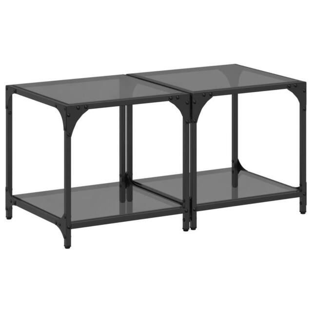 Berkfield Home Coffee Tables with Black Glass Top 2 pcs 40x40x40 cm Steel - Size: 40 x 40 x 40 cm - image 1