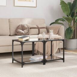 Berkfield Home Coffee Tables with Black Glass Top 2 pcs 40x40x40 cm Steel - Size: 40 x 40 x 40 cm - thumbnail 2