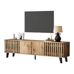 Rolipo 180cm Natural Wood TV Stand for 70 Inch TV with 4 Doors in Brown - thumbnail 8