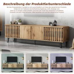 Rolipo 180cm Natural Wood TV Stand for 70 Inch TV with 4 Doors in Brown - thumbnail 2