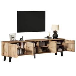 Rolipo 180cm Natural Wood TV Stand for 70 Inch TV with 4 Doors in Brown - thumbnail 9