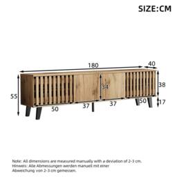 Rolipo 180cm Natural Wood TV Stand for 70 Inch TV with 4 Doors in Brown - thumbnail 3