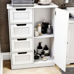 Home Discount Bath Vida Modern 4 Drawer 1 Door Floor Cabinet Bathroom Storage in White - thumbnail 2