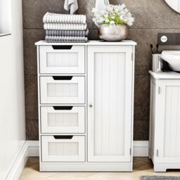 Home Discount Bath Vida Modern 4 Drawer 1 Door Floor Cabinet Bathroom Storage in White - thumbnail 4