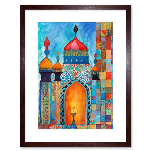 "Artery8 Wall Art Print Abstract Islamic Mosque Entrance Prayer Folk Artwork Framed 9X7 Inch in Brown - Size: W7"" x H9""" - image 1
