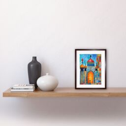 "Artery8 Wall Art Print Abstract Islamic Mosque Entrance Prayer Folk Artwork Framed 9X7 Inch in Brown - Size: W7"" x H9""" - thumbnail 2