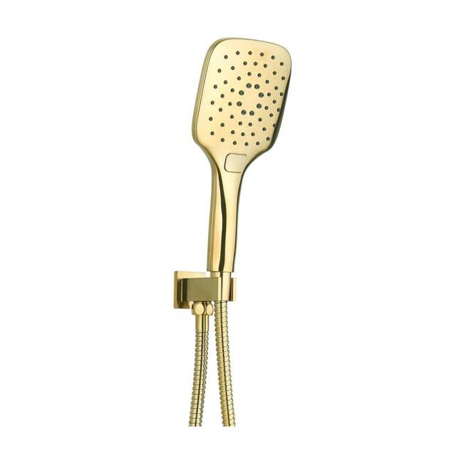 Bathroom Kingdom Menai Brushed Brass Square Hand Shower & Bracket in Gold - image 1