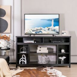 "Costway Fireplace TV Stand Media Console Table w/ Adjustable Shelf for TVs up to 65"" in Black" - thumbnail 1