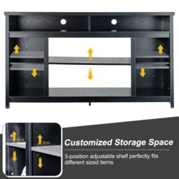 "Costway Fireplace TV Stand Media Console Table w/ Adjustable Shelf for TVs up to 65"" in Black" - thumbnail 2