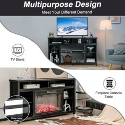 "Costway Fireplace TV Stand Media Console Table w/ Adjustable Shelf for TVs up to 65"" in Black" - thumbnail 4
