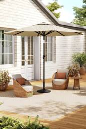 Living and Home Outdoor Solar 24 LED Lights Patio with Crank for Patio Market with Base in Beige - thumbnail 2