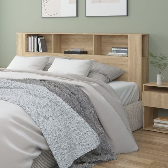Berkfield Home Headboard Cabinet Sonoma Oak 200x18.5x104.5 cm in Brown - image 1
