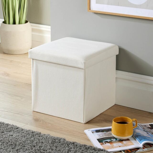 Home Source Ottoman Storage Chest Folding Corduroy Fabric Solid Storage Box in Cream - image 1