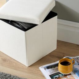 Home Source Ottoman Storage Chest Folding Corduroy Fabric Solid Storage Box in Cream - thumbnail 3