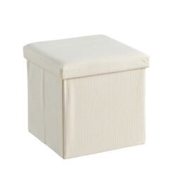 Home Source Ottoman Storage Chest Folding Corduroy Fabric Solid Storage Box in Cream - thumbnail 6