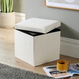Home Source Ottoman Storage Chest Folding Corduroy Fabric Solid Storage Box in Cream - thumbnail 2