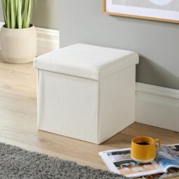 Home Source Ottoman Storage Chest Folding Corduroy Fabric Solid Storage Box in Cream - thumbnail 1