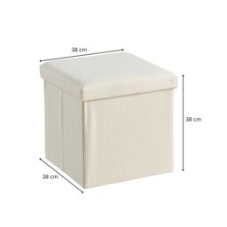 Home Source Ottoman Storage Chest Folding Corduroy Fabric Solid Storage Box in Cream - thumbnail 7
