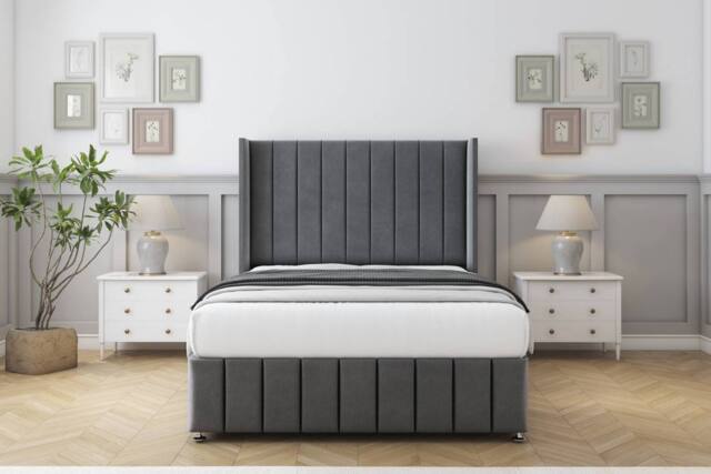 "Comfort Beds Serena Coniston Divan Base No Drawers - 54"" Wingback-Footboard in Dark Grey - Size: Super King" - image 1