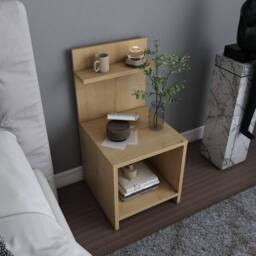 CALICOSY Bedside Table With 1 Niche, Oak Wood Finish, H72 Cm - ULLMAN in Light Brown - thumbnail 4