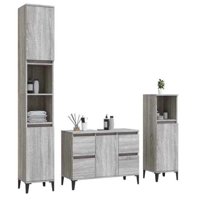 Berkfield Home Modern 3 Piece Bathroom Furniture Set Grey Sonoma Engineered Wood - image 1