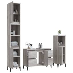 Berkfield Home Modern 3 Piece Bathroom Furniture Set Grey Sonoma Engineered Wood - thumbnail 4