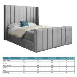 KDMD Sturminster Winged Upholstered Grey Soft Velvet Designer Bed Frame - Size: Small Single - thumbnail 7