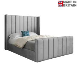 KDMD Sturminster Winged Upholstered Grey Soft Velvet Designer Bed Frame - Size: Small Single - thumbnail 3