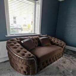 Stratus Interiors Ambassador Sofa Chesterfield Toronto Silver Trim Plush Velvet in Brown - Size: 2 Seater - thumbnail 1