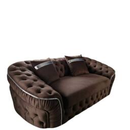 Stratus Interiors Ambassador Sofa Chesterfield Toronto Silver Trim Plush Velvet in Brown - Size: 2 Seater - thumbnail 2