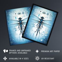 Artery8 Dragonfly Nanobot Robot Hybrid Secret Military Schematic Blueprint Futuristic Complex Arcane Manuscript Gift For Him Man Cave Unframed Wall - thumbnail 2