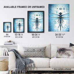 Artery8 Dragonfly Nanobot Robot Hybrid Secret Military Schematic Blueprint Futuristic Complex Arcane Manuscript Gift For Him Man Cave Unframed Wall - thumbnail 3