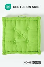 Homescapes Plain Cotton Floor Cushion in Green - Size: 50 cm x 50 cm - thumbnail 3
