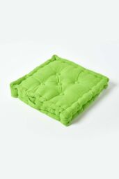Homescapes Plain Cotton Floor Cushion in Green - Size: 50 cm x 50 cm - thumbnail 1
